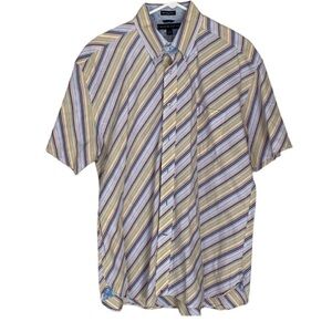 TOMMY Hilfiger Yellow Stripped Short Sleeve Oxford Shirt 80’s 2 Ply Fabric XL